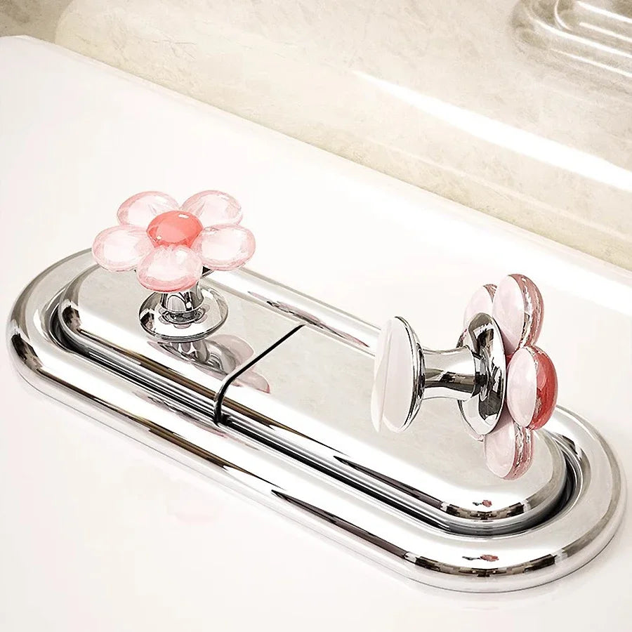 Cute Flower Toilet Flush Button, Long Nails & Manicure Friendly, Easy Push Lever, Press Handle for Bathroom Tank, 2Pcs