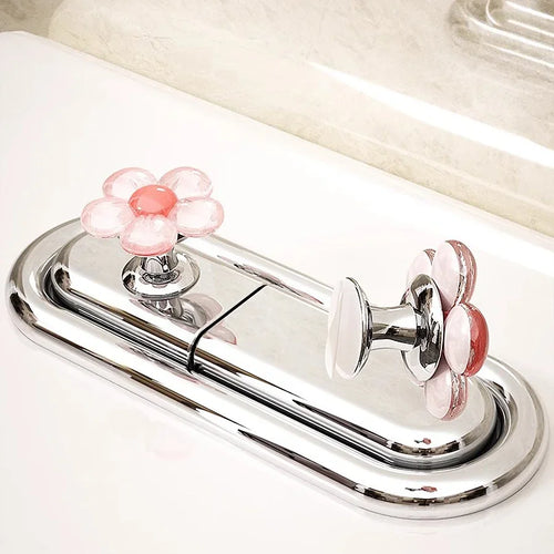 Cute Flower Toilet Flush Button, Long Nails & Manicure Friendly, Easy Push Lever, Press Handle for Bathroom Tank, 2Pcs